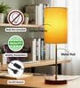 Yellow Cylinder Fabric Shade Table Lamp, Brown Wooden Base Bedside & Desk Light for Bedroom, Living Room & Home Decor
