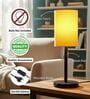Yellow Cylinder Fabric Shade Table Lamp, Minimalist Bedside Lamp with Metal Base for Bedroom, Living Room & Study