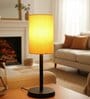 Yellow Cylinder Fabric Shade Table Lamp, Minimalist Bedside Lamp with Metal Base for Bedroom, Living Room & Study