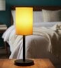 Yellow Cylinder Fabric Shade Table Lamp, Minimalist Bedside Lamp with Metal Base for Bedroom, Living Room & Study