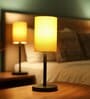 Yellow Cylinder Fabric Shade Table Lamp, Minimalist Bedside Lamp with Metal Base for Bedroom, Living Room & Study