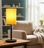 Yellow Cylinder Fabric Shade Table Lamp, Minimalist Bedside Lamp with Metal Base for Bedroom, Living Room & Study