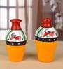 Yellow Earthenware Terracotta Handpainted Flower Vase, Set of 2