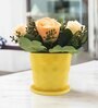 Fabric Yellow Flower Bunch With Ceramic Pot
