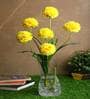 Yellow Fabric Decorative Artificial BallMum Flowers Set of 2