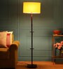 Desmond Yellow Fabric Shade Club Floor Lamp With Wood Base