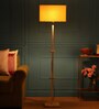 Traditional Yellow Fabric Shade Club Floor Lamp With Wood Base