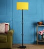 Desmond Yellow Fabric Shade Club Floor Lamp With Wood Base