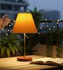Yellow Fabric Shade Table Lamp, Brown Wooden Base Bedside & Desk Light for Bedroom, Living Room & Home Decor