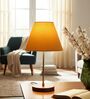 Yellow Fabric Shade Table Lamp, Brown Wooden Base Bedside & Desk Light for Bedroom, Living Room & Home Decor