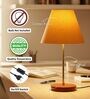 Yellow Fabric Shade Table Lamp, Brown Wooden Base Bedside & Desk Light for Bedroom, Living Room & Home Decor
