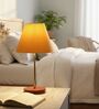 Yellow Fabric Shade Table Lamp, Brown Wooden Base Bedside & Desk Light for Bedroom, Living Room & Home Decor