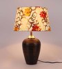 Yellow Fabric Shade Table Lamp With Brown Base