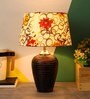 Yellow Fabric Shade Table Lamp With Brown Base