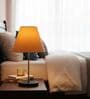Yellow Fabric Shade with Modern Silver & Black Table Lamp for Bedroom & Living Room