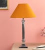 Yellow Fabric Shade Table Lamp with Silver Base