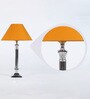 Yellow Fabric Shade Table Lamp with Silver Base