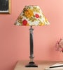 Yellow Fabric Shade Table Lamp with Silver Base