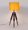 Yellow Fabric Shade Tripod Table Lamp with Brown Base