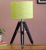 Yellow Fabric Shade Tripod Table Lamp with Brown Base