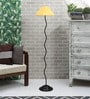 Yellow Fabric Shade Club Floor Lamp With Metal Base