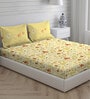 Yellow Floral 104 TC Cotton Queen Sized Bed Sheets with 2 Pillow Covers