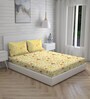 Yellow Floral 104 TC Cotton Queen Sized Bed Sheets with 2 Pillow Covers