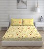 Yellow Floral 104 TC Cotton Queen Sized Bed Sheets with 2 Pillow Covers