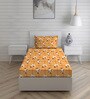 Yellow Floral 104 TC Cotton Single Bed Sized Bed Sheets With 1 Pillow Cover