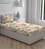 Yellow Floral 104 TC Cotton Single Bed Sized Bed Sheets With 1 Pillow Cover