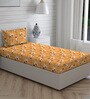 Yellow Floral 104 TC Cotton Single Bed Sized Bed Sheets With 1 Pillow Cover