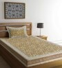 Yellow Floral 144 TC 100% Cotton Single Bed Sheet with Pillow Cover