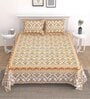 Yellow Floral 144 TC Cotton King Bedsheet and 2 Pillow Cover