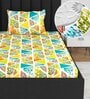 Yellow Floral 144 TC Cotton Single Fitted Bedsheet With 1 Pillow Cover
