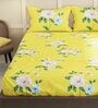 Yellow Floral 152 TC Microfiber Queen Sized Bed Sheets with 2 Pillow Covers