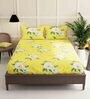 Yellow Floral 152 TC Microfiber Queen Sized Bed Sheets with 2 Pillow Covers