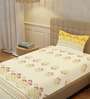 Yellow Floral 200 TC Cotton Single Bedsheet with 1 Pillow Cover