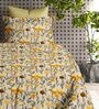 Yellow Floral 210TC Cotton Super King Sized Double Bedsheet with 2 Piping Pillow Covers