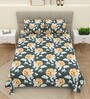 Blue Floral 220 Tc Cotton Super King Bedsheet With 2 Pillow Covers