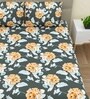 Blue Floral 220 Tc Cotton Super King Bedsheet With 2 Pillow Covers