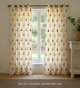 Yellow Cotton Floral 7 Ft Eyelet Door Curtains (Set Of 2)