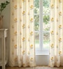 Yellow Cotton Floral 5 Ft Eyelet Window Curtains (Set Of 2)