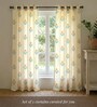 Yellow Cotton Floral 5 Ft Eyelet Window Curtains (Set Of 2)