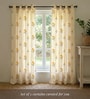 Yellow Cotton Floral 5 Ft Eyelet Window Curtains (Set Of 2)