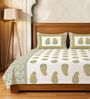 Yellow Floral 300 TC Cotton King Sized Fitted Bedsheet with 2 Pillow Covers