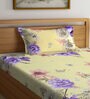Yellow Floral 300 TC Cotton Single Bedsheet with 1 Pillow Cover