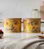 Yellow Floral Printed Metal Airtight Containers Set Of 2