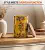 Yellow Floral Printed Metal Airtight Storage Container With Wooden Lid