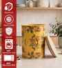 Yellow Floral Printed Metal Airtight Storage Container With Wooden Lid