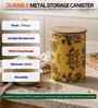 Yellow Floral Printed Metal Airtight Storage Container With Wooden Lid